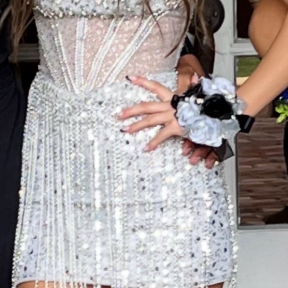 Elegant Strapless Sequin Dress in Silver